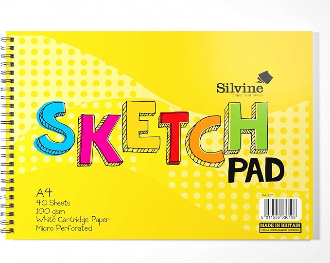 Silvine A4 Wirebound Sketch Pad - 40 Sheets of 100gsm Smooth White Cartridge Paper (210 x 297mm), 407