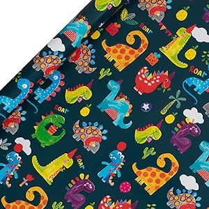 Glick Luxury Roll Wrap - Dinosaur Wrapping Paper, Perfect for Gift Wrapping, Multi-colour, Blue - 2M x 700MM
