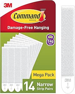 Command Picture Hanging Strips, Narrow, Value Pack - 14 Pairs (28 Strips) - Adhesive Strips - Ideal for Pictures with Thin Frames - Damage Free Hanging, White