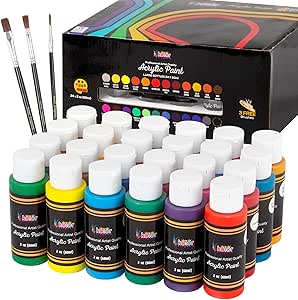 Acrylic Paint Set 24 Colours Canvas Paints Kit with 3 Paint Brushes for Crafts,Kids Paints, Paper, Rock Painting, Wood,Ceramic & Fabric Vibrant Colors (24 x 60ML) Visit the KOLOR KINGDOM Store