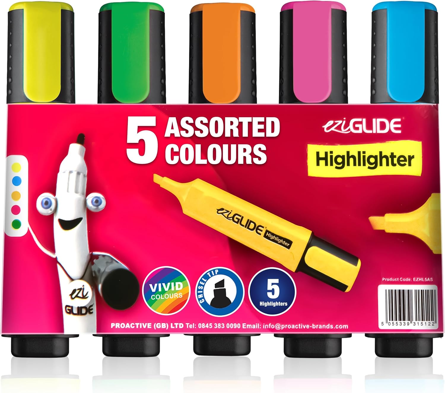 Highlighter Pens Pack of 5, Assorted Colours – Vibrant Neon Chisel Tip Highlighter Markers for Bold & Fine Marking – Ideal for Books, Notes, School, Home, Office & Study Supplies