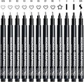 AKARUED Black Fineliner Pens, 12 Pack Fineliners Technical Drawing Micro Liner Sketch Pen for Artists, Waterproof Markers for Zentangle Illustration Manga Outline Art Supplies