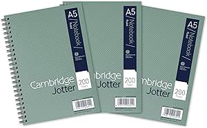 Cambridge Jotter A5 Notebook, Wirebound, 8 mm Lined with Margin, 200 Pages, 80GSM, Pack of 3 Notepads, Perforated Edges