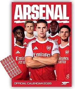 Arsenal Calendar 2026 Official A3 Wall Calendar Football Gift Present with Free Organising Stickers Included