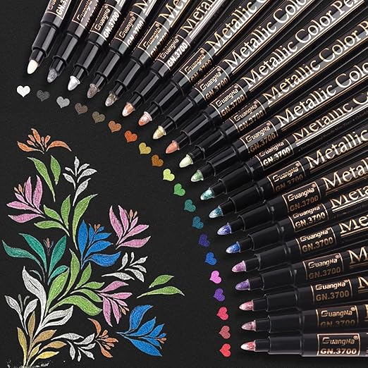 Funnasting Metallic Marker Pens, 20 Colors Metallic Pens Paint Pen Art Markers for Card Making, DIY Photo Album, Scrapbooking, Stone, Glass, Plastic, Metal, Wood (Not suitable for Children)