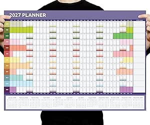 2027 Wall Planner A1 Full Year to View - Large 84cm x 59cm Calendar Foldable to A4 - Ideal for Home, Office, School & Planning (Rainbow)