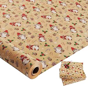 44cm×15M Christmas Wrapping Paper Roll,Recyclable Kraft Wrapping Paper Printed with Santa Claus for Birthday Xmas Party Gift Boxes Present Decorations