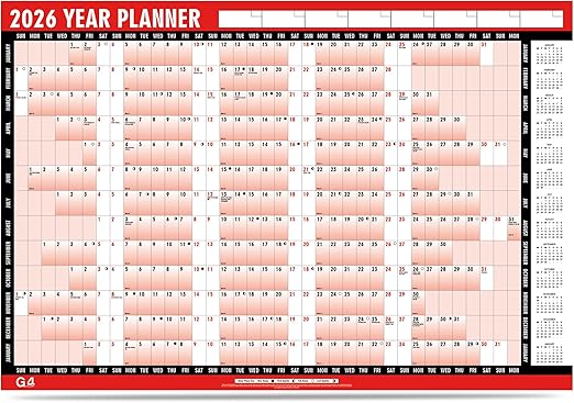 G4GADGET 2026 A1 Wall Planner – Extra Large Year Calendar (85cm x 58cm), Laminated & Unmounted with Stickers and Dry Wipe Pen – Yearly Wall Chart for Home, Office, School & Business Use