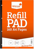 Silvine 160 Page A4 Refill Pad, Side Bound and Punched 4 Holes. Ruled 8mm Feint with Margin. Ref A4SRPFM, Single