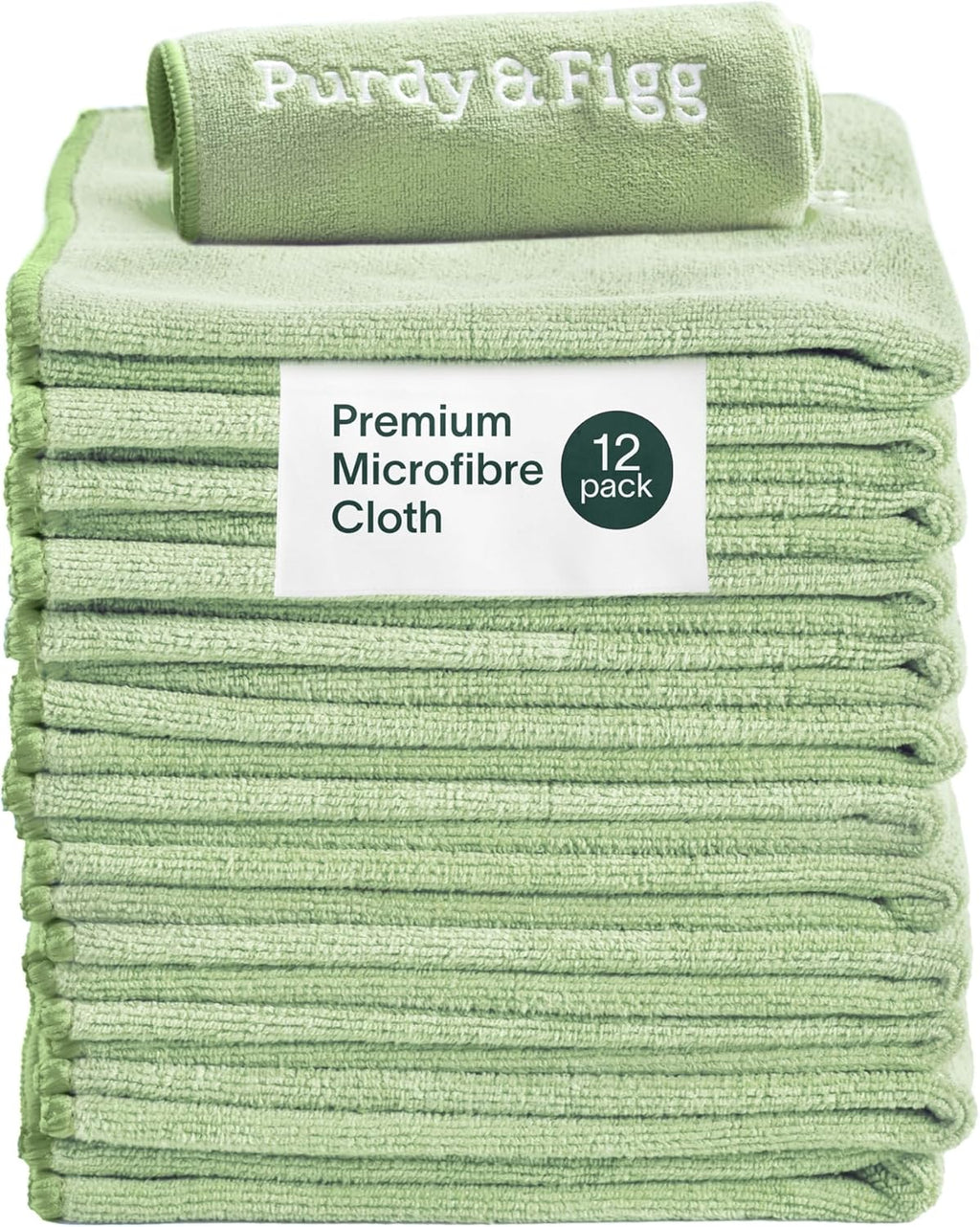 Purdy & Figg Microfiber Cleaning Cloths, Pack of 12, Lint-Free, Multipurpose, Green