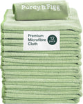 Purdy & Figg Microfiber Cleaning Cloths, Pack of 12, Lint-Free, Multipurpose, Green