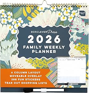 Boxclever Press Family Weekly Planner 2026. 2026 Calendar UK with 6 Columns. Family Calendar 2026 runs Now - Dec'26. Wall calendar 2026 with Lists, Pocket & Stickers.