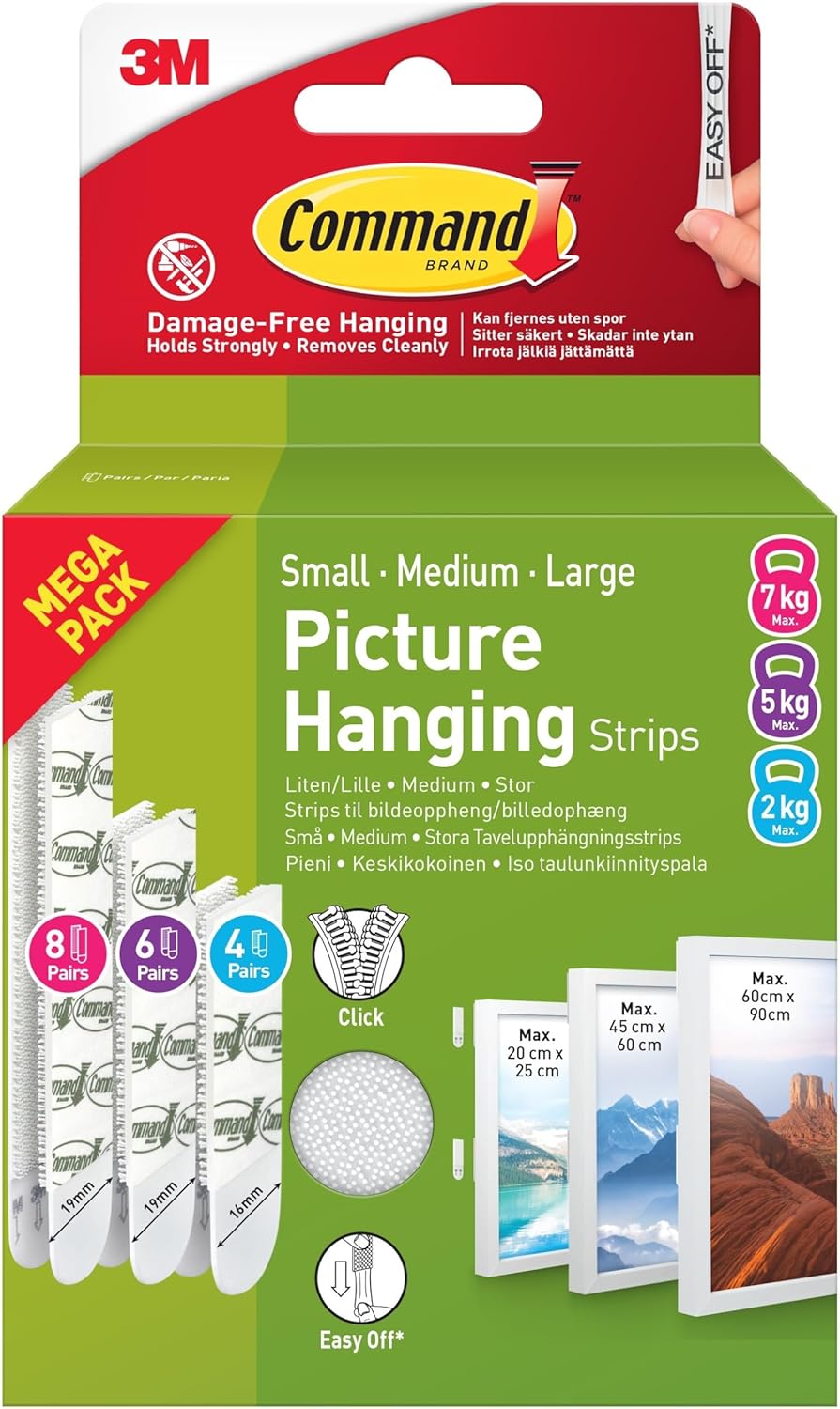 Command Picture Hanging Strips, Value Pack - 8 Large, 6 Medium, 4 Small Pairs | Damage-Free Hanging for Photos, Frames, Mirrors, Wall Décor and Signs