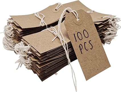 Swift Strung Tags Brown Reinforced Card Clothing Parcel Label String Hanging Gift Swing Tickets Kraft Hang Price Labelling 108mm x 54mm (Pack of 100)