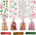 Christmas Cellophane Bags,Cydaluya 120pcs Clear Cellophane Treat Bags,christmas Cookie Bags with 150 Twist Ties for Candy Packaging of Christmas（12.5x27cm）
