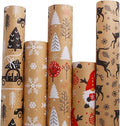 VEYLIN Christmas Wrapping Paper - Kraft Paper - 5 X 3M Xmas Wrapping Paper Rolls for Gift Boxes Festival Decoration (43.2cm x 15M)