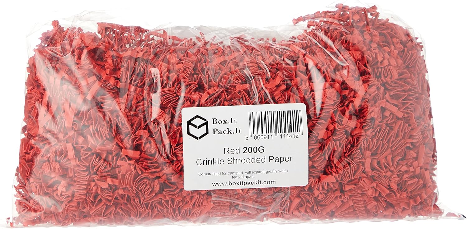 Shredded Crinkle ZigZag Kraft Paper, Red, 200g
