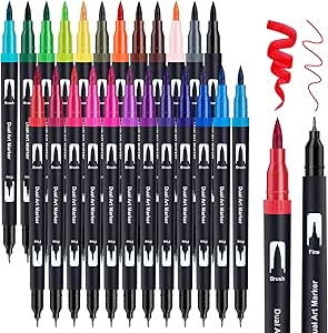 AKARUED Dual Tip Brush Pens: 24 Colouring Pens for Adults Colouring Book, Felt Tip Pen Art Markers, Art Supplies Fineliner Brush Marker for Calligraphy Drawing