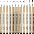 Fineliners Pens, 12 Piece Fine Liner Pens Black with 12 Different Line Widths, Drawing Pens for Artists, Black Fineliner Pens for Illustration, Sketching, Technical Drawing