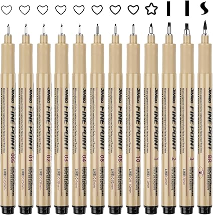 Fineliners Pens, 12 Piece Fine Liner Pens Black with 12 Different Line Widths, Drawing Pens for Artists, Black Fineliner Pens for Illustration, Sketching, Technical Drawing