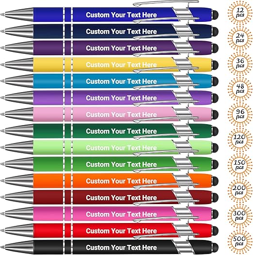 12 Pcs Personalised Pens For Women & Men - Engraved Custom Pens With Black Ink & Stylus Tips - Office Gift