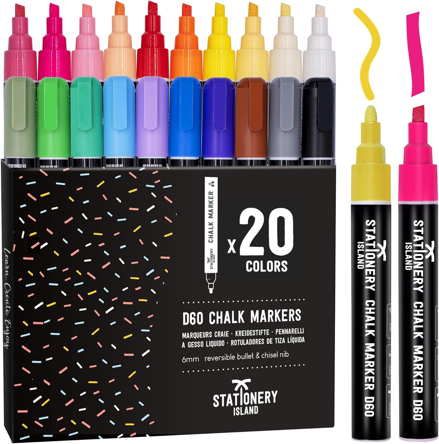 STATIONERY ISLAND Chalk Pens for blackboard, Liquid Chalk Markers for Chalkboard and Glass, Wipeable Chalk pens for Window Drawing,10 Colours