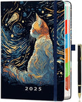 2025 Diary A5 Page a Day from Jan to Dec, Full Year Daily Planner with Colorful Monthly Tabs, Pen Set & Fine Inner Pocket, 5.9" × 8.5"- Cat