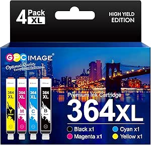 GPC Image 364XL Ink Cartridges Compatible for HP 364 Ink Cartridges Multipack for HP PhotoSmart 5510 5520 5522 5524 6510 6520 7510 7520 DeskJet 3070 3520 OfficeJet 4610 4620 (B/C/M/Y, 4-Pack)