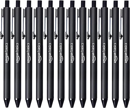 Amazon Basics Retractable Ballpoint Pen - Black - 12-Pack