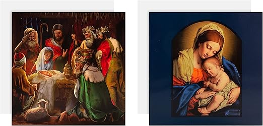 Hallmark Multipack Christmas Cards, Charity Cards, Pack of 10 in 2 Religious Designs, Nativity Scene, Virgin Mary, Baby