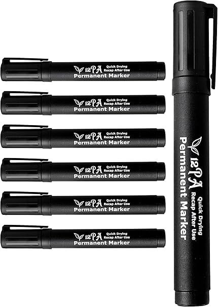 12PA 6 Black | Permanent Marker Pens | Thick Bullet Tip | Permanent Markers | Black Marker Pen