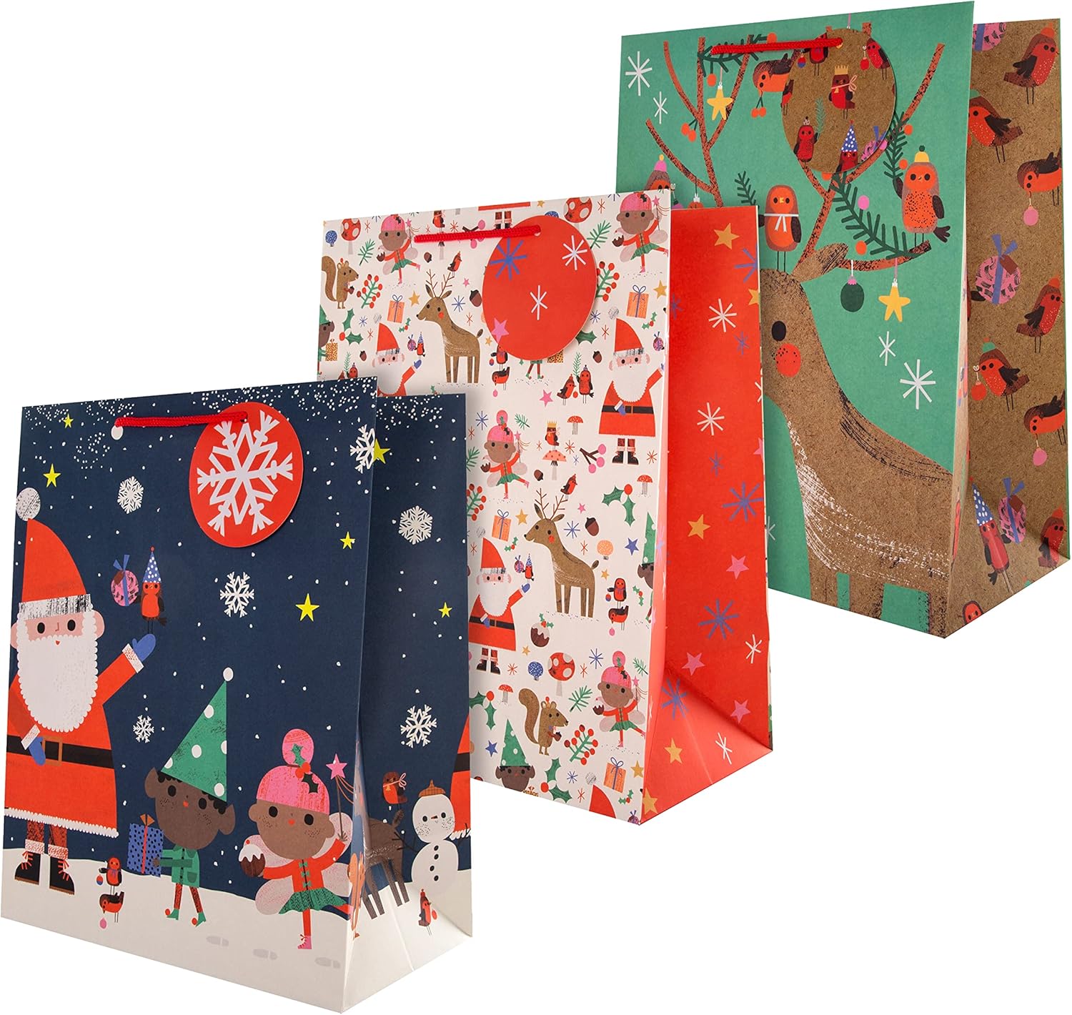 Hallmark Gift Bags, Pack of 3 Large Gift Bags, 3 Festive Santa & Reindeer Designs, Christmas