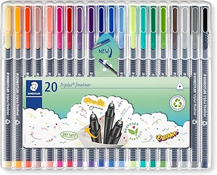STAEDTLER Fineliner Pens - triplus - for Adult Colouring - 20 Assorted Colours - Pack of 20 - 334 SB20