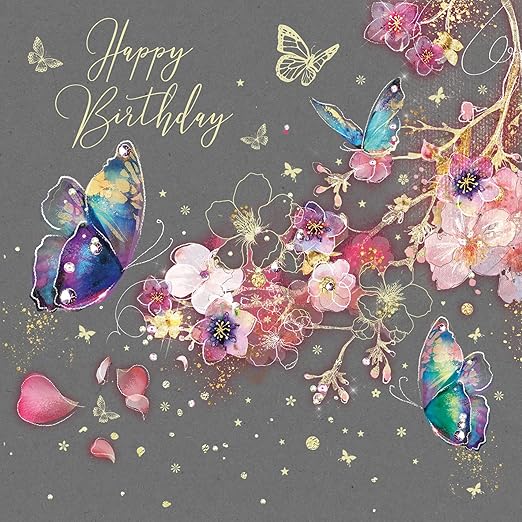 Cherry Orchard Female Happy Birthday Card - Flowers Butterflies