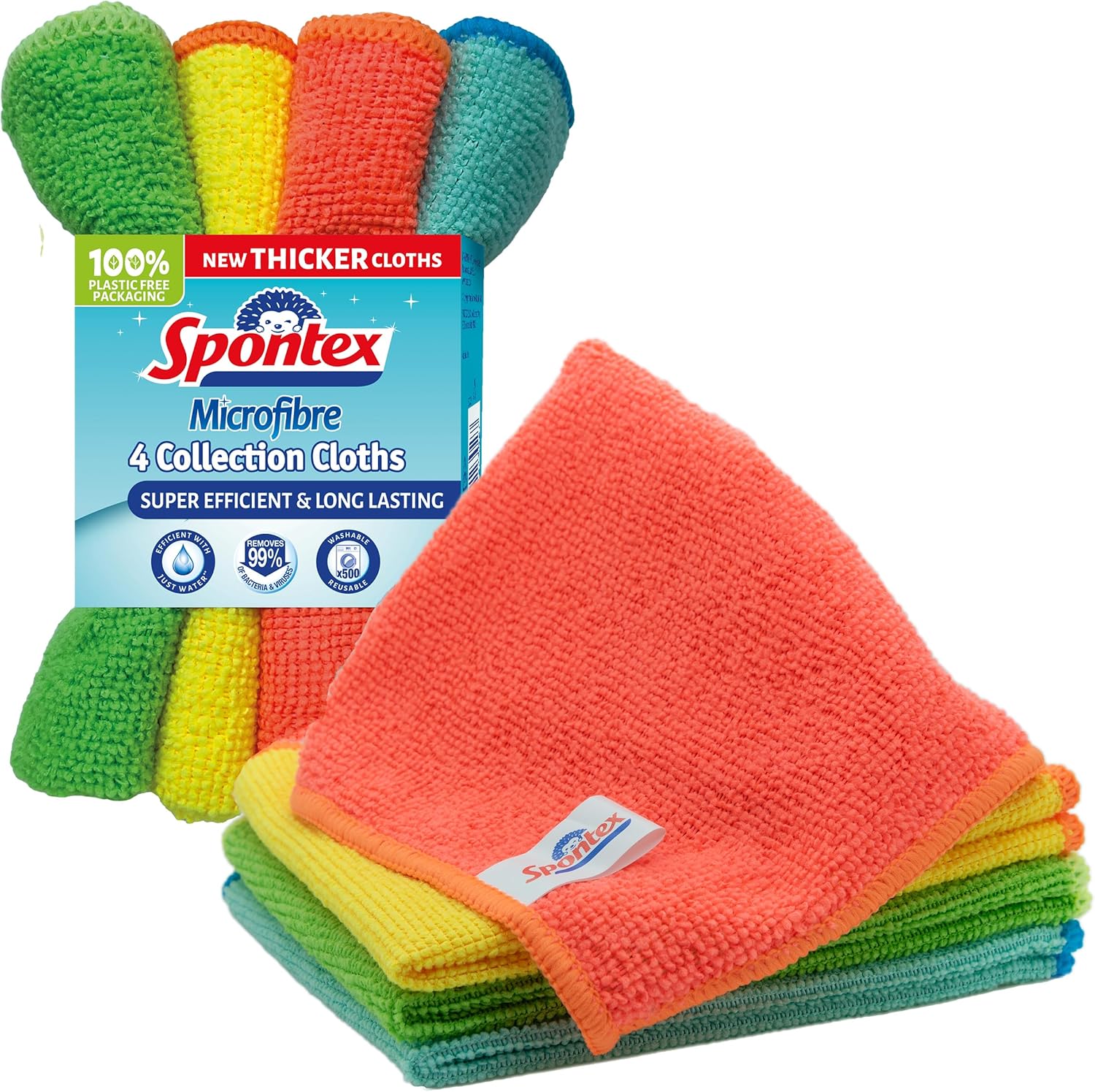 Spontex Microfibre Cleaning Cloths, 4-Pack, 30×30 cm, Assorted Colors