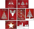Charity Christmas Card Pack of 24. Each Christmas Card Multipack has 8 Different Festive Red Designs. Ecofriendly and UK Made. Verse Inside. 172 x 122mm Card Size