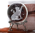 3D Crystal Ball Laser Cat Figurine Glass Paperweight With Stand - Gifts for Cat Lovers and Women Ornaments