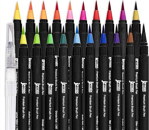 Art Supplies Watercolour Brush Pens - 20+1 Coloured Pens for Bullet Journal & Calligraphy - Flexible Nylon Brush Tips - Gift for Adults, Kids & Artists