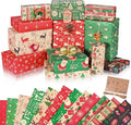 Pecehom 12pcs Christmas Wrapping Paper,Recyclable Kraft Paper 50 * 70CM in Folded Sheets with 12 Unique Xmas Theme Pattern Designs(Bonus 10m Jute String and 10 Gift Tags)