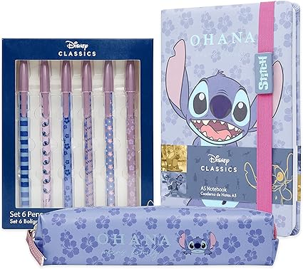 Disney Stitch Stationery Set Stitch Gifts for Girls School Supplies Notebook and Accessories Cute Stationery Set for Kids Teens Women Back to School (Blue)