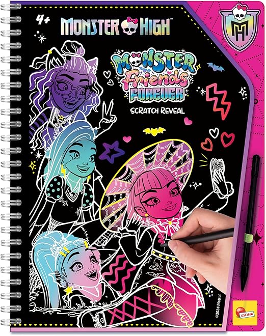 Lisciani - MONSTER HIGH Scratch Book - Monster Friend Forever - For Children 4+ - 44 Pages - Includes Scratch Pen - Multicoloured, Gold & Glitter