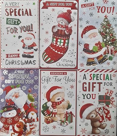 Kingporium 12 Assorted Cute Christmas Money Envelopes Gift Card Voucher Wallet, Self-Seal