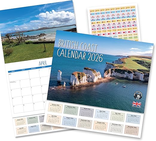 2025 A4 British Coast Calendar. One Month to View. A3 when open. Wall Calendar by Absolutely Yours.