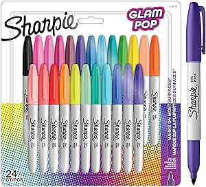 Sharpie Glam Pop Permanent Markers | Fine Point for Bold Details | Assorted Vibrant Colours | 24 Marker Pens