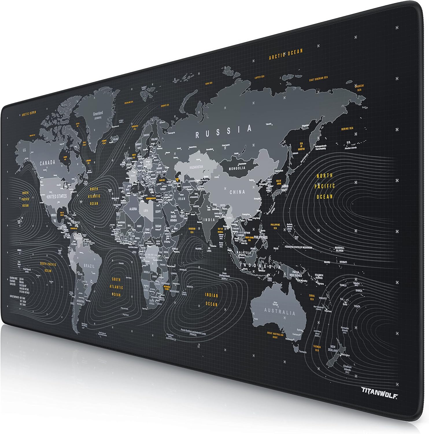 TITANWOLF World Map XXL Speed Gaming Mouse Pad Mouse Mat - 900 x 400 x 3mm - XXL mousepad - Table mat large size - improved precision and speed - Design Planisphere
