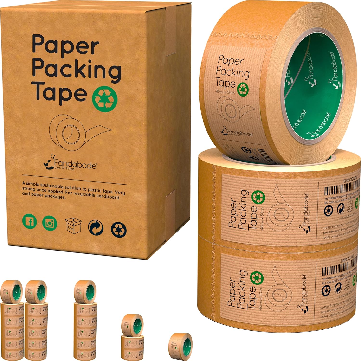 Kraft Paper Packing Tape 48mm x 50m | Brown Paper Tape for Strong Parcel Packaging | 1/3/6/12 Pack | Recyclable & Eco Friendly (3)