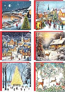 Charity Christmas Cards 2025 Pack of 12/24/48 | Multipack Xmas Cards for Family, Friends with Red envelopes - MADE IN UK