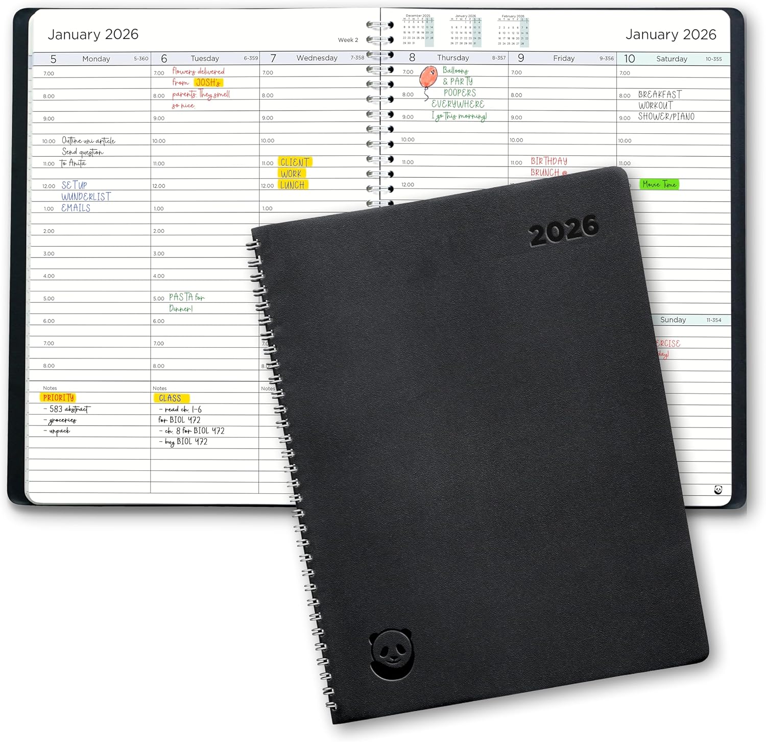 2026 Diary by Smart Panda – A4 Week to View Dated Planner – Simple Design Inspires Productivity – Softcover Appointment Book, 30 Minute Intervals – Annual Calendar, November 2025 - December 2026
