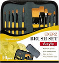 Exerz JH024 Artist Paint Brush Set – 10 pcs Professional Synthetic Hair Brushes in a Travel Case/Perfect for Acrylic Watercolour Gouache & Face Paint - Acrylic, yellow