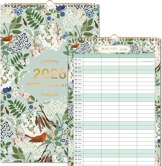 Calendar 2026 - Family Calendar 2026, Wall Calendar 2026 UK from January 2026 - December 2026, 38 x 23.5 cm, Thick Paper, Back Pocket, 4 Column Layout